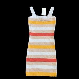 New Say What Yellow, white, tan & coral Striped summer ribbed tank dress large